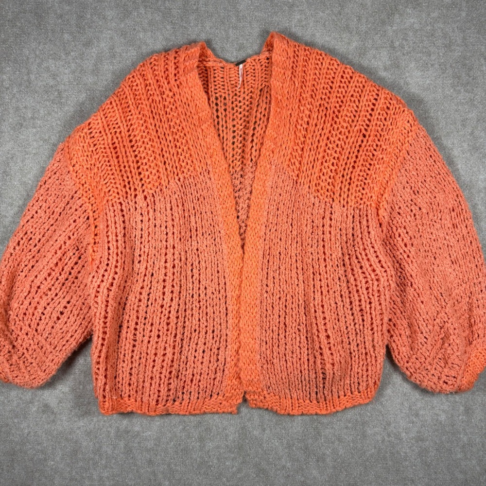 Free People Chamomile Cardigan Sz M Orange Wool Blend Sweater Oversized Slouchy